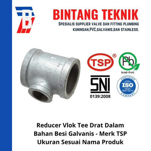 Redcuer Vlok Tee 3/4" x 3/4"x 1/2" Besi Galvanis TSP
