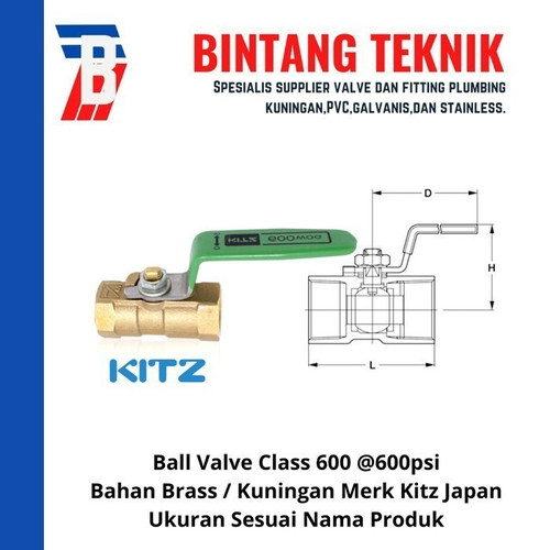 Ball Valve 2" inch Kuningan Kitz Class #600 W.O.G