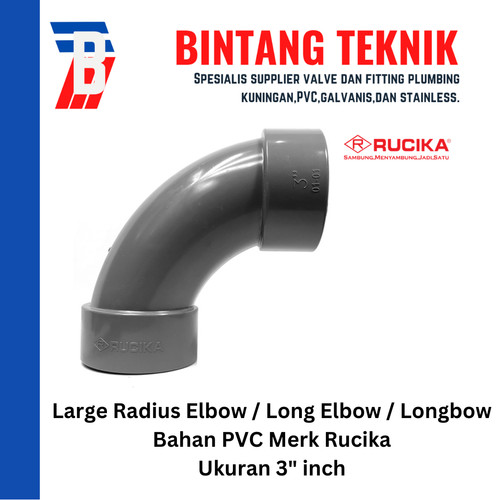 Large Radius Elbow (Long Elbow) 3" inch PVC Rucika D (Tipis)