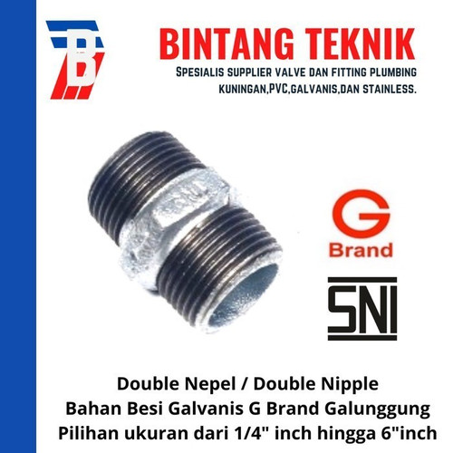 Double Nepel 1 1/4" inch Besi Galvanis G Brand Galunggung