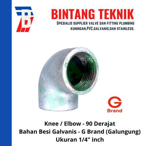 Knee / Elbow 1/4" inch Besi Galvanis Galungung (G) Brand 90 Derajat