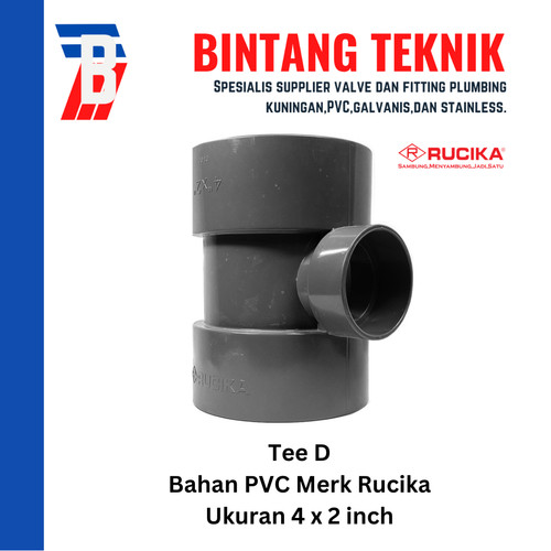 Reducer Tee (Vlok Tee) 4" x 2" inch PVC Rucika D