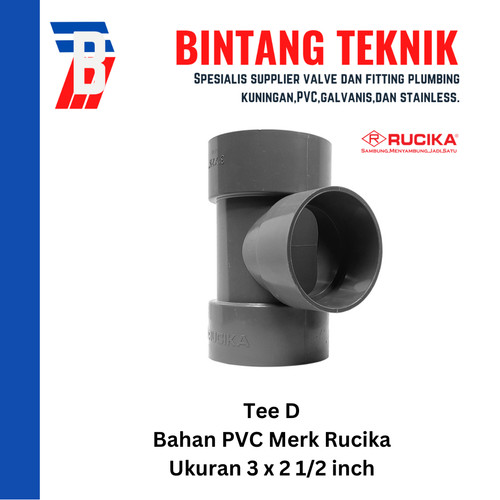 Reducer Tee (Vlok Tee) 3" x 2 1/2" inch PVC Rucika D