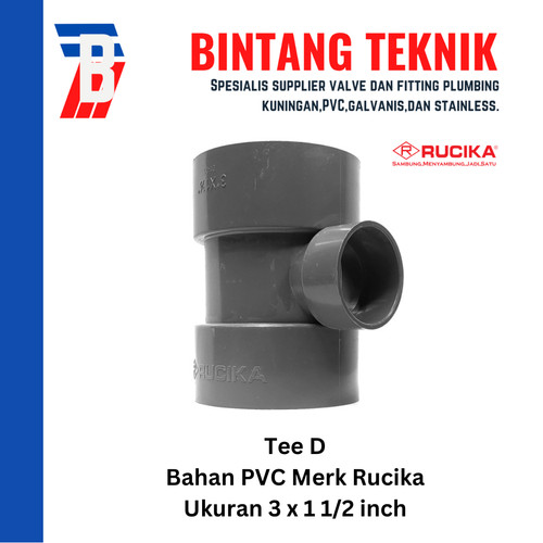 Reducer Tee (Vlok Tee) 3" x 1 1/2" inch PVC Rucika D