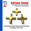 Sambungan Nepel Selang Cabang Empat Kuningan 5/16" inch
