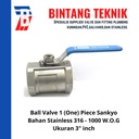 Ball Valve 1 (One) Piece 3" inch Stainless 316 Sankyo