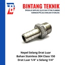 Nepel Selang Stainless (SUS) 304 Drat Luar 1/4" x Selang 1/4"