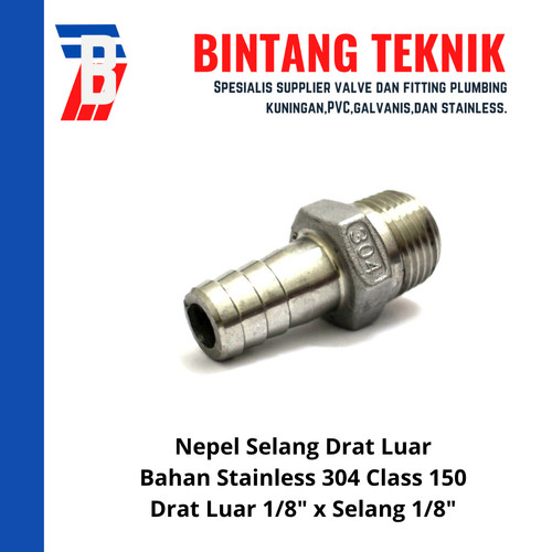 Nepel Selang Stainless (SUS) 304 Drat Luar 1/8" x Selang 1/8"