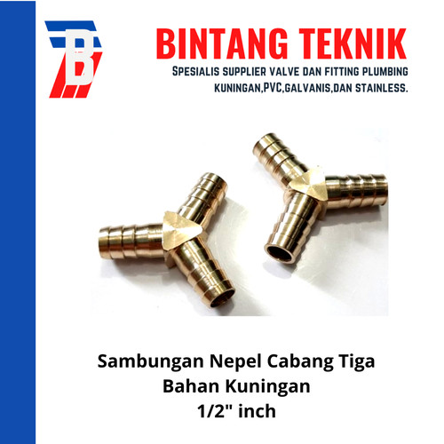Sambungan Nepel Selang Cabang Tiga Kuningan 1/2" inch