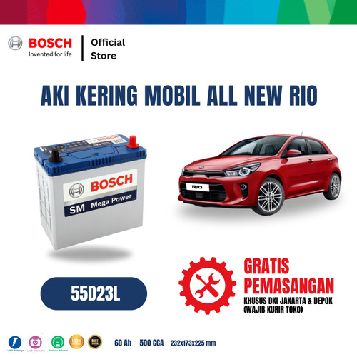 Aki Mobil KIA All New Rio Bosch MF 55D23L Aki Kering Original