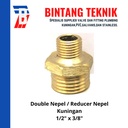 Double Nepel (Nipple) Kuningan / Reducer Nepel Kuningan 1/2" x 3/8"