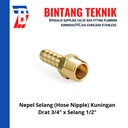 Nepel (Nipple) Selang Kuningan Drat 3/4" x Selang 1/2"