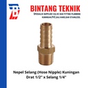 Nepel (Nipple) Selang Kuningan Drat 1/2" x Selang 1/4"