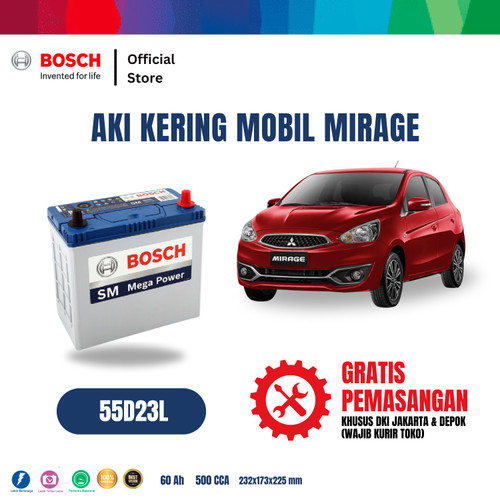 Aki Mobil Mitsubishi Mirage Bosch MF 55D23L Aki Kering Original