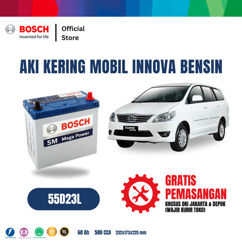 Aki Mobil Kijang Innova Bensin Bosch MF 55D23L Aki Kering Original