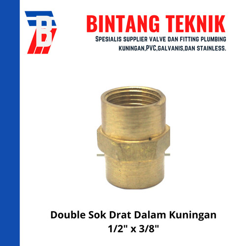 Double Sok (Sock) Drat Dalam Kuningan 1/2" x 3/8"