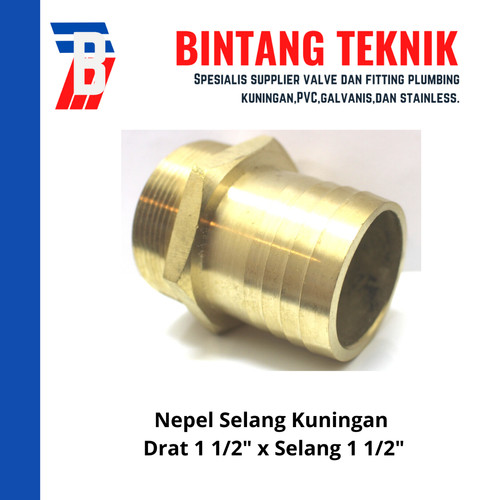 Nepel (Nipple) Selang Kuningan Drat 1 1/2" x Selang 1 1/2"