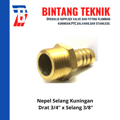 Nepel (Nipple) Selang Kuningan Drat 3/4" x Selang 3/8"