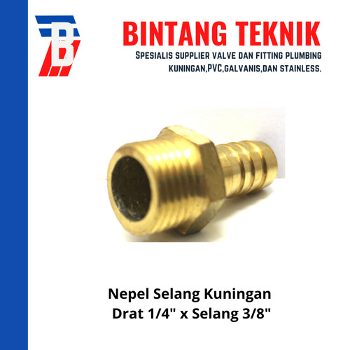 Nepel (Nipple) Selang Kuningan Drat 1/4" x Selang 3/8"