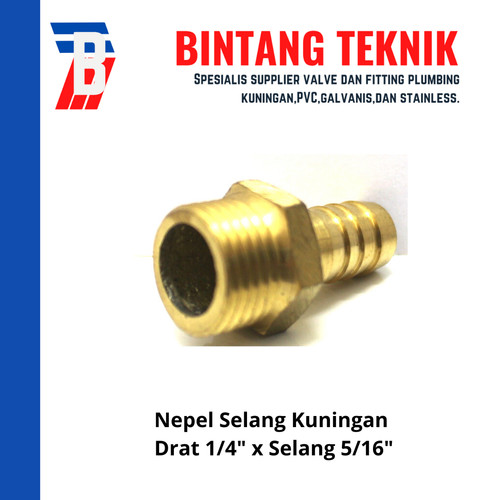 Nepel (Nipple) Selang Kuningan Drat 1/4" x Selang 5/16"