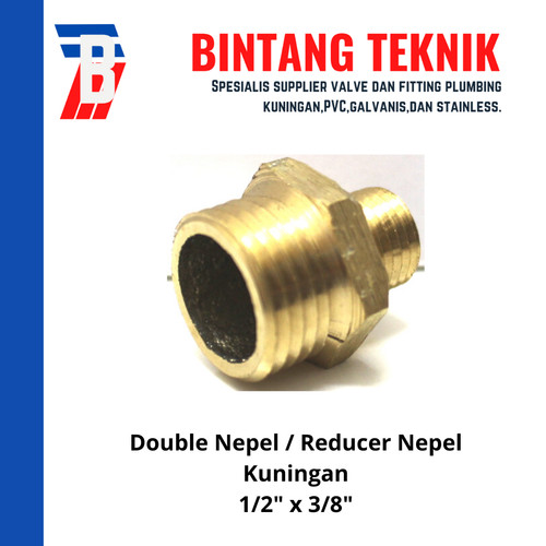 Double Nepel (Nipple) Kuningan / Reducer Nepel Kuningan 1/2" x 3/8"