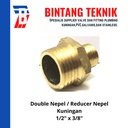 Double Nepel (Nipple) Kuningan / Reducer Nepel Kuningan 1/2" x 3/8"