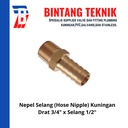 Nepel (Nipple) Selang Kuningan Drat 3/4" x Selang 1/2"
