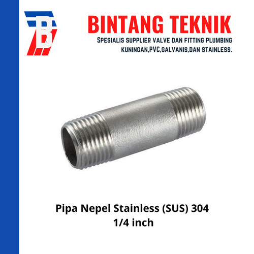 Pipa Nipple Stainless Steel 304 ukuran 1/4 inch