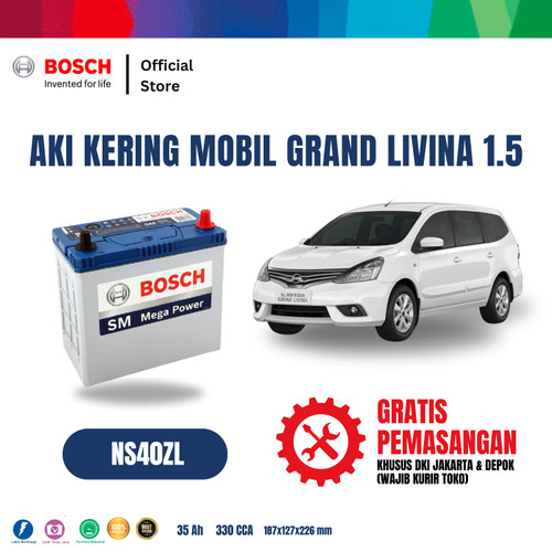 Bosch Aki Mobil Nissan Grand Livina 1.5 dan 1.8 MF Blue NS40ZL