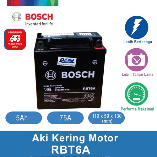 Aki Kering Motor Honda Mega Pro 2010 - Maintenance Free - Bosch RBT-6A