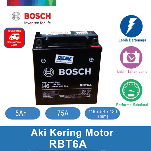 Aki Kering Motor Honda Supra Fit - Maintenance Free - Bosch RBT-6A