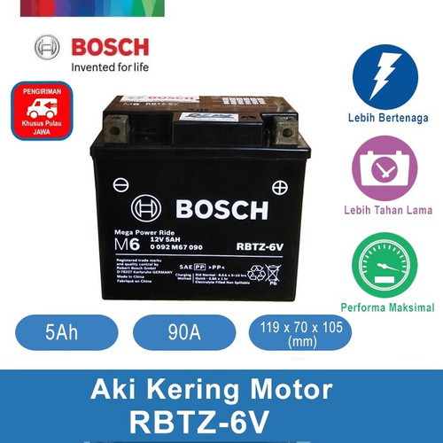 Aki Kering Motor Honda PCX 125 - Maintenance Free - Bosch RBTZ-6V