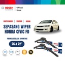 Bosch Sepasang Wiper Frameless New Clear Advantage Civic FD 26" & 22"