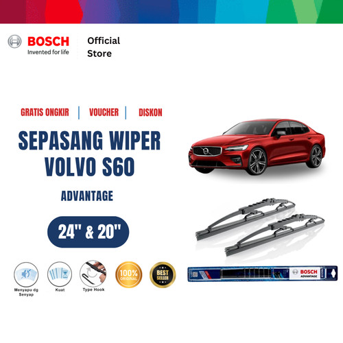 Bosch Sepasang Wiper Mobil Volvo S60 (2000-2004) Advantage 24" & 20"