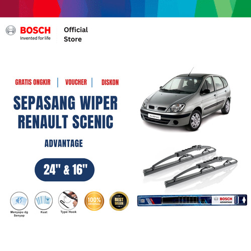 Bosch Sepasang Wiper Kaca Mobil Renault Scenic I JA (1999-2003) 24" & 16"