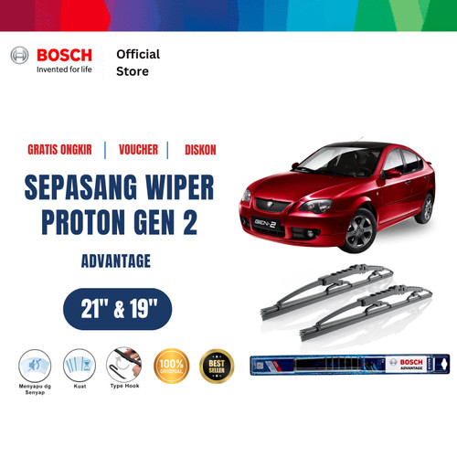 Bosch Sepasang Wiper Kaca Mobil Proton Gen 2 (2004) Advantage 21"& 19"