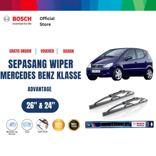 Bosch Sepasang Wiper Mobil Mercedez Benz A-Klasse 168 2004 Size 26" & 24"