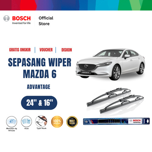 Bosch Sepasang Wiper Kaca Mobil Mazda 6 GH (2007) Advantage 24" & 16"