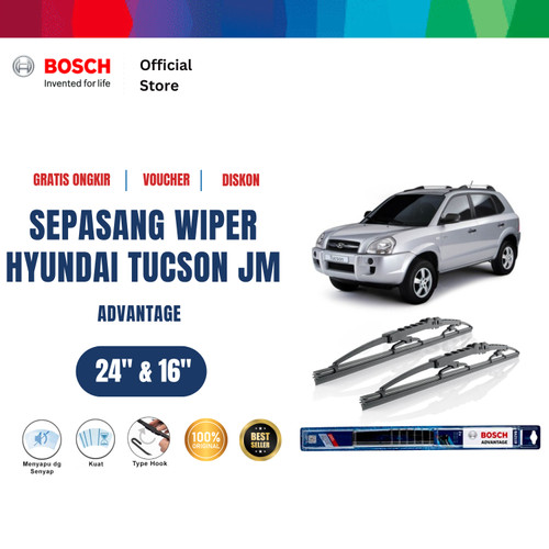 Bosch Sepasang Wiper Kaca Mobil Hyundai Tucson JM 2004-2010 24" & 16"