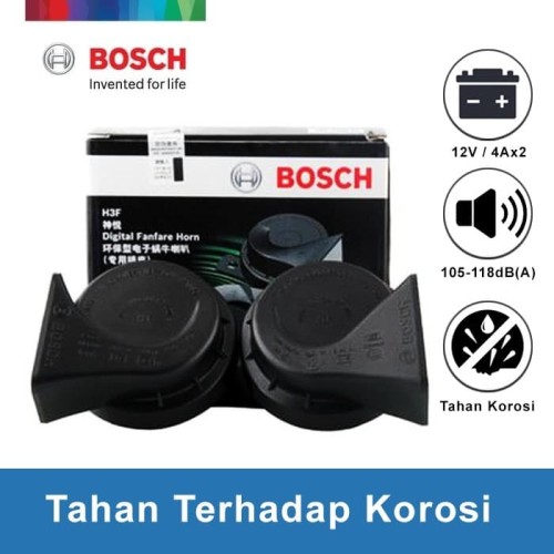 Bosch Klakson H3F Digital Fanfare (Keong) Black 12V Set -Klakson Bunyi