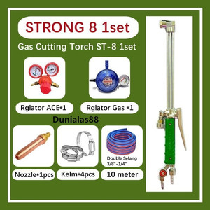 1 set Strong 8 Gas Cutting Torch ST-8 Blender Las Potong ST 8 Gas Propana LPG ACE ada Nozzle Double Selang Reglator OXY Reglator  ACE Reglator  Gas Klem