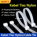 Kabel Ties Nylon Putih Cable Tie lebar 4.8mm panjang 150mm 200mm 300mm 1pack 100pcs