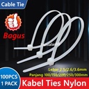 Kabel Ties Nylon cable tie Putih lebar 2.5mm 3.6mm panjang 10cm 15cm 20cm 25cm 30cm 1pack 100pcs