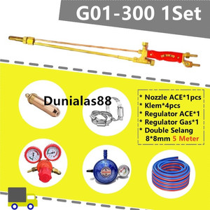 1SET G01-300 Gas Cutting Torch ada Nozzle Klem Regulator Double Selang Stang Las Blender Potong Gas Cutting Torch