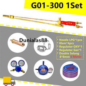 1SET G01-300 Gas Cutting Torch ada Nozzle Klem Regulator Double Selang Stang Las Blender Potong Gas Cutting Torch
