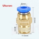 Fitting Lurus Pneumatic Nepple Pneumatic PC 8-1 M8 PC8 Drat Luar