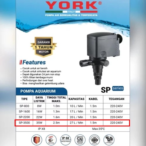 Pompa Aquarium York SP Series 800-3500