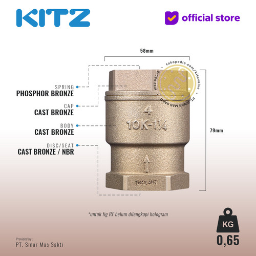 KITZ Tusen Klep Lift Check Valve w. Spring Fig. 150 RF , 1 1/4" - 32mm