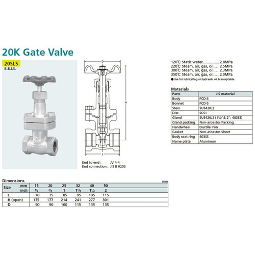 Gate Valve Ductile KITZ Fig. 20 SLS , 1 1/2" - 40A - 40mm , Drat / Screw