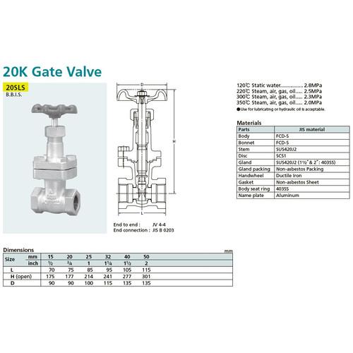 Gate Valve Ductile KITZ Fig. 20 SLS , 2" - 50A - 50mm , Drat / Screw